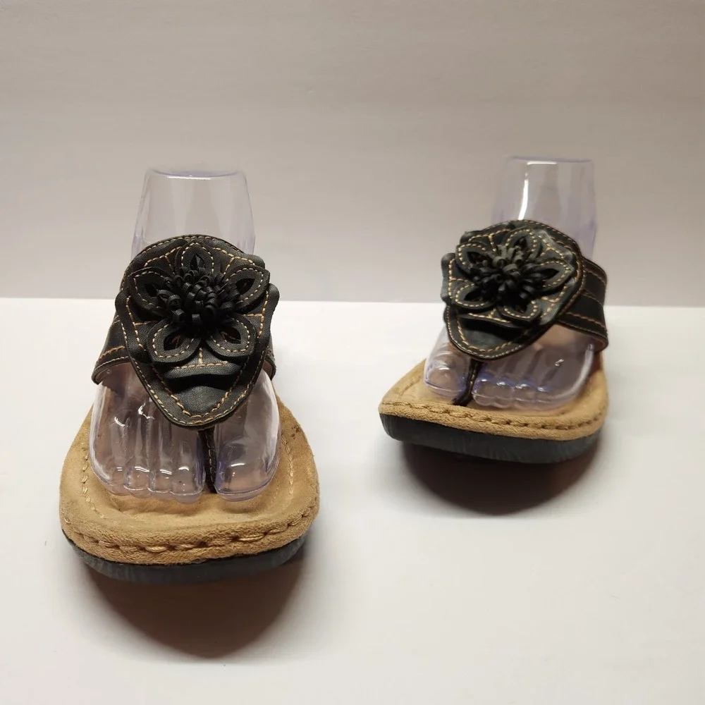 Cliffs White Mountain Carnation Black Floral Wedge Sandals Womens 7.5 M C14724Z